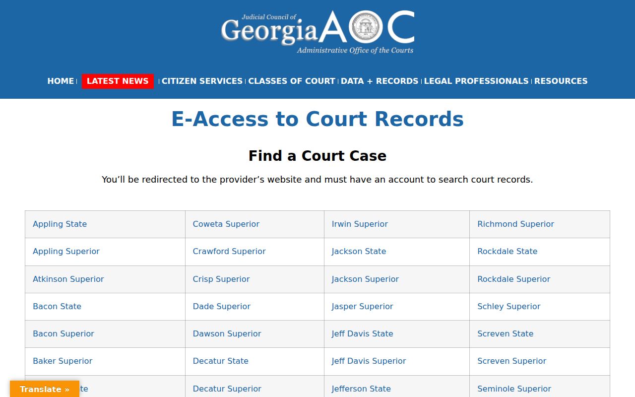 Montgomery County criminal court cases in the Georgia court access directory