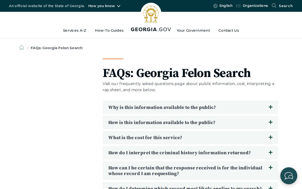 Official Georgia Felon Search fee and exclusions information