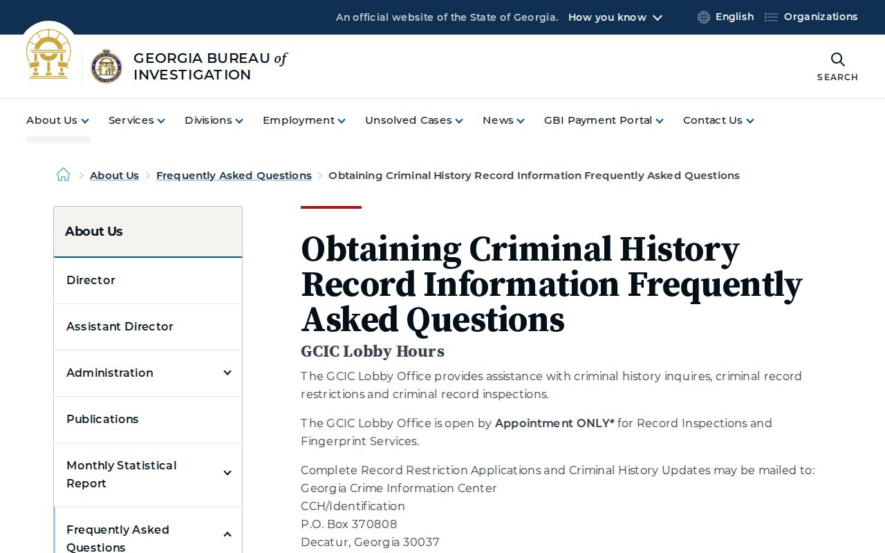 GCIC criminal-history information page for Montgomery County record research