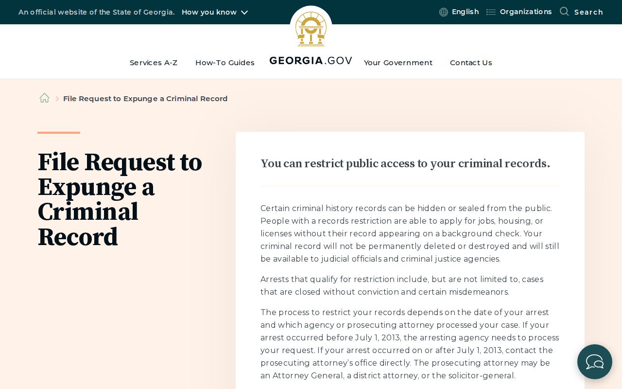 Georgia record restriction instructions for Montgomery County arrest records