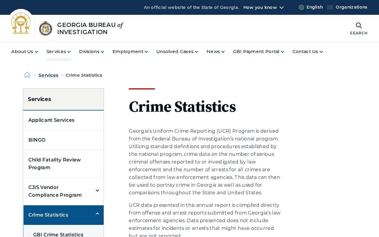 Official Georgia crime statistics source for Mount Vernon context