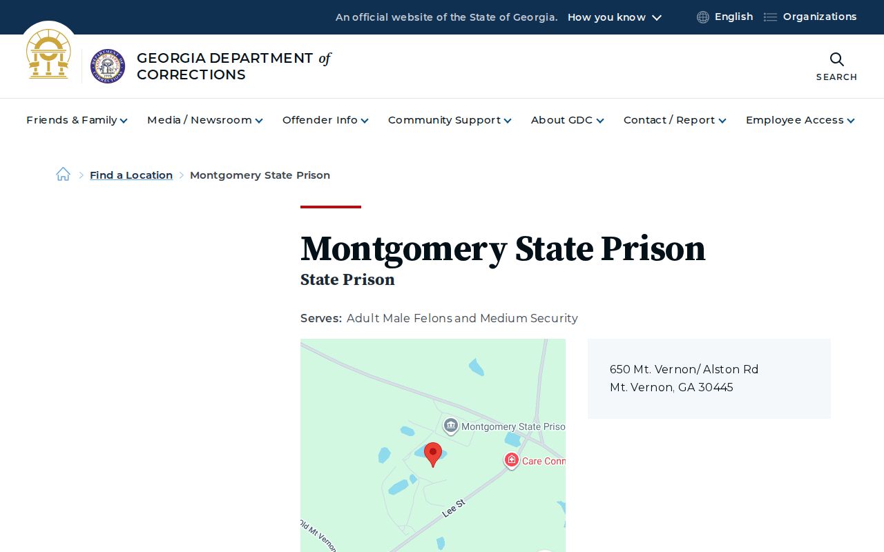 Georgia Department of Corrections Montgomery State Prison page