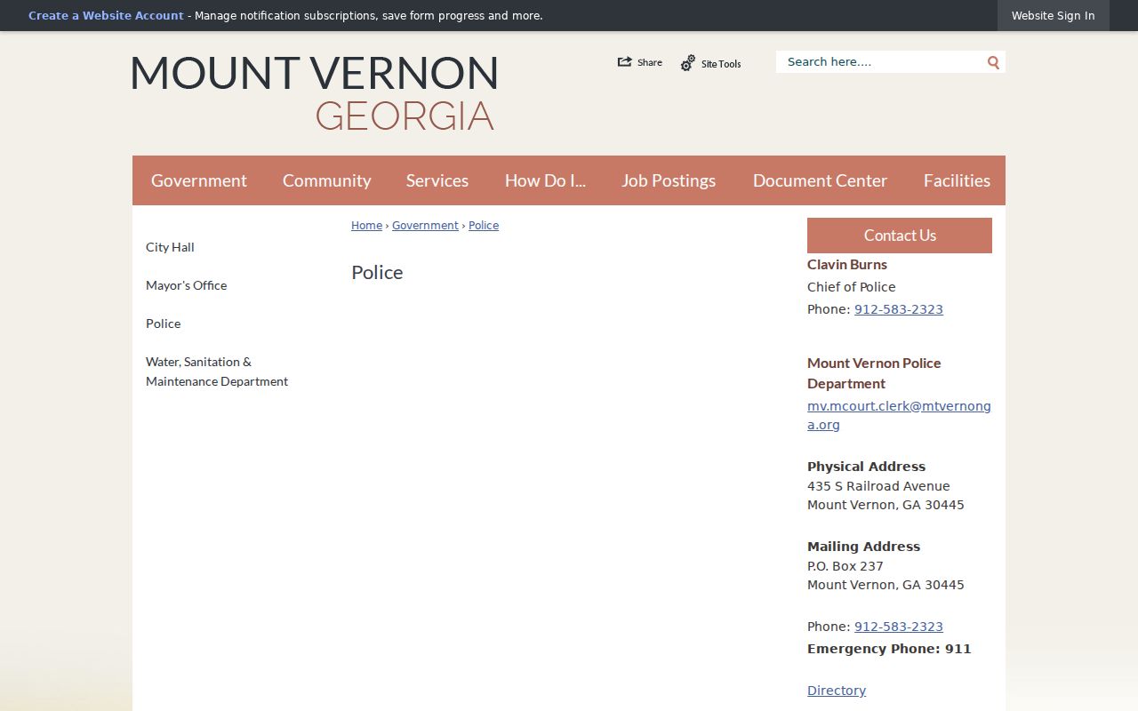 Official Mount Vernon Police records contact page